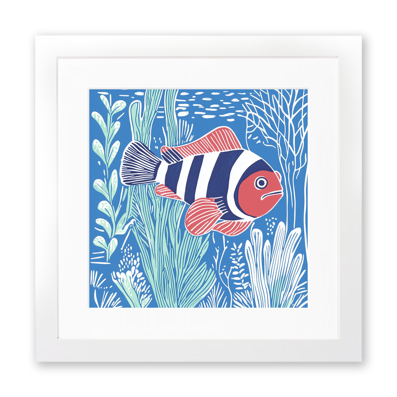 Clownfish Linoprint-Style Art (1036-1)