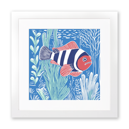 Clownfish Linoprint-Style Art (1036-1)
