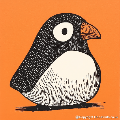 Cute Puffin/Puffling   Linoprint-Style Art (235-1)