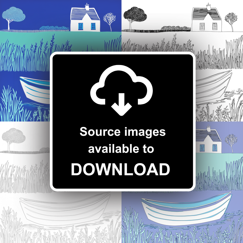 Norfolk Broads boat on still water Linoprint-Style Art (1809-1)