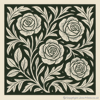 Flowers Linoprint-Style Art (c9)