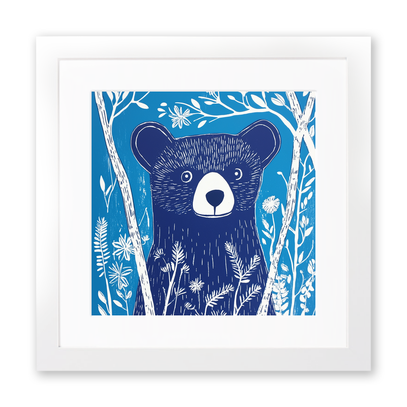 Cute Bear Cub Linoprint-Style Art (902-1)