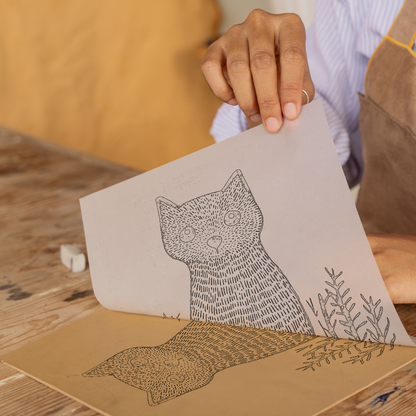 Cute Arctic Fox Pup Linoprint-Style Art (607-1)