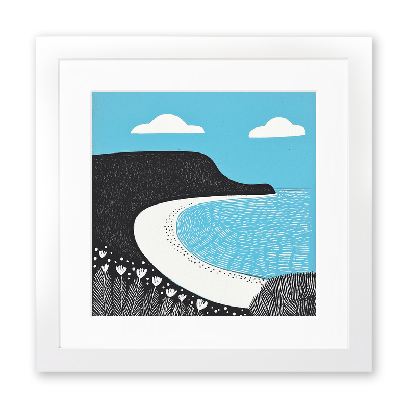 Rhossili Bay, Gower Peninsula Linoprint-Style Art (812-2)