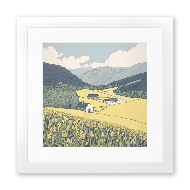 Borrowdale valley farms Linoprint-Style Art (2373-4)