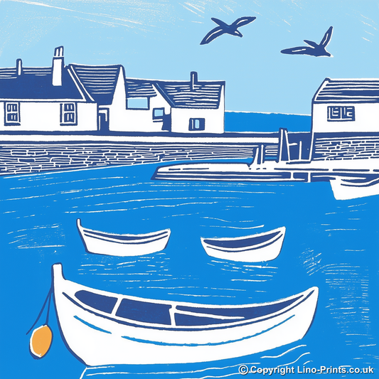 Craster Harbour, Northumberland Linoprint-Style Art (1086-1)