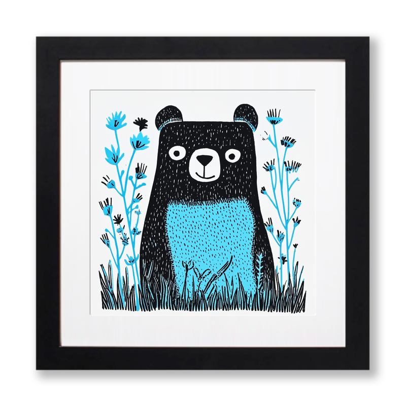 Cute Bear Cub Linoprint-Style Art (611-1)