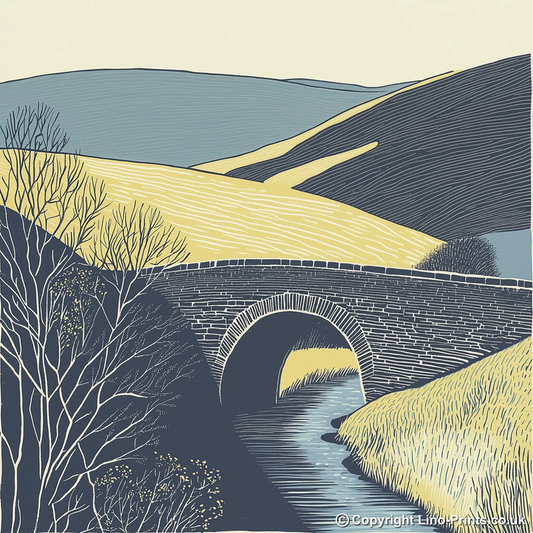 Packhorse bridge over a beck Linoprint-Style Art (2495-1)