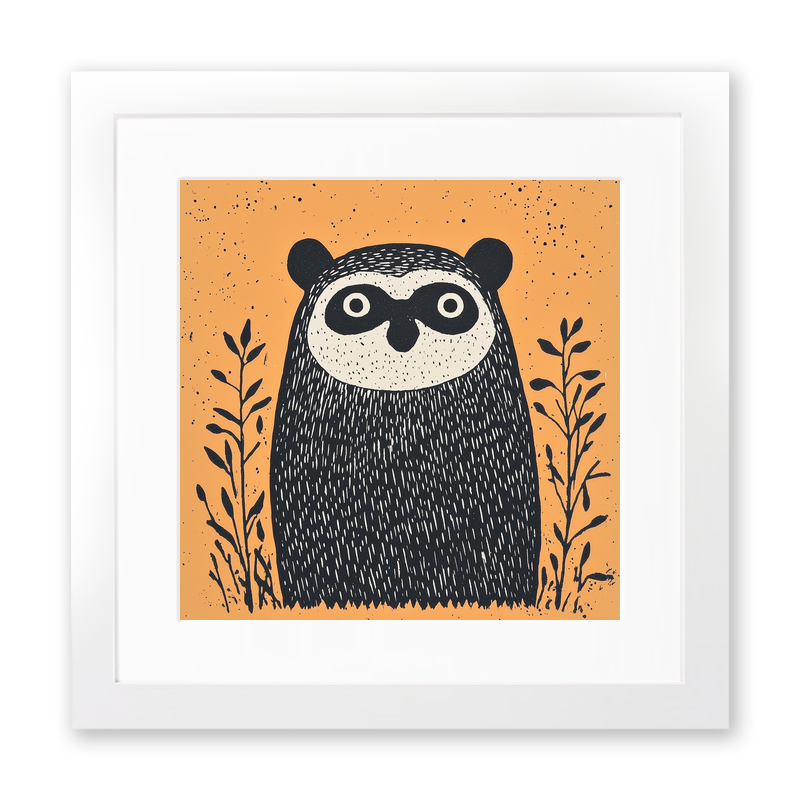 Cute Baby Badger Linoprint-Style Art (205-3)
