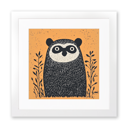 Cute Baby Badger Linoprint-Style Art (205-3)