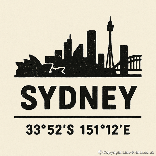 Place Coordinates Linoprint-Style Art (c343)