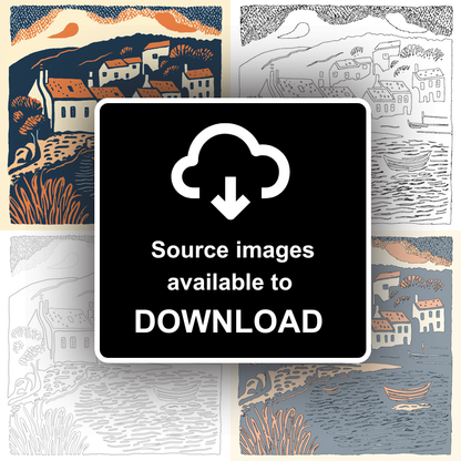 Coverack, Cornwall Linoprint-Style Art (130-2)