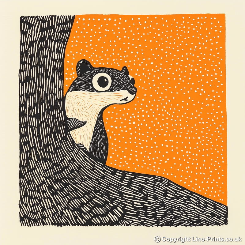 Cute Chipmunk Linoprint-Style Art (213-1)