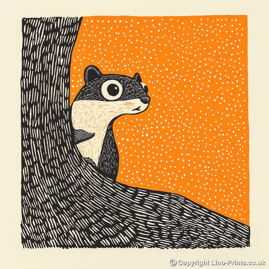 Cute Chipmunk Linoprint-Style Art (213-1)