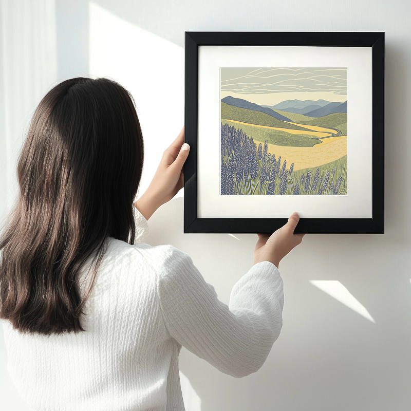 Heather in bloom on the fells Linoprint-Style Art (2443-1)