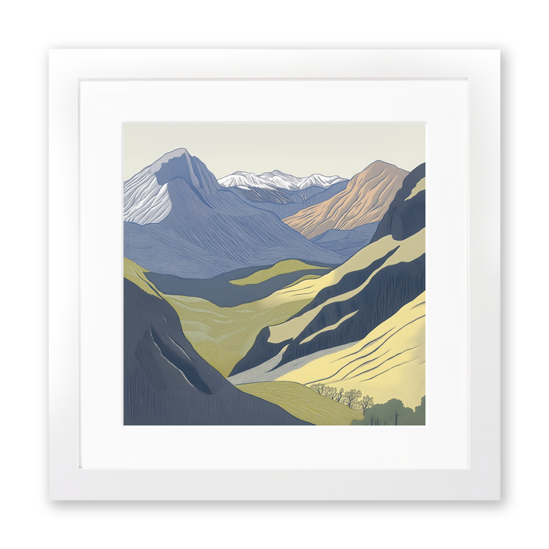 Langdale Pikes in the Lake District Linoprint-Style Art (2472-1)