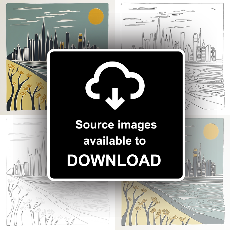 Dubai skyline Linoprint-Style Art (1136-1)