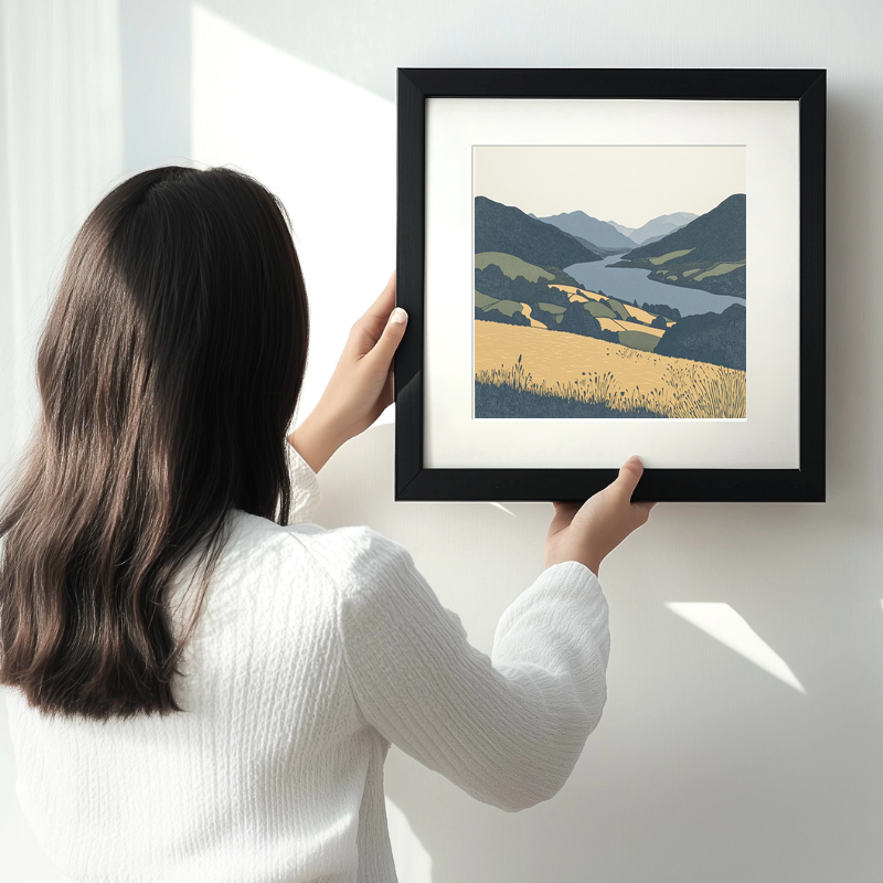 Friar's Crag viewpoint in the Lake District Linoprint-Style Art (2430-1)