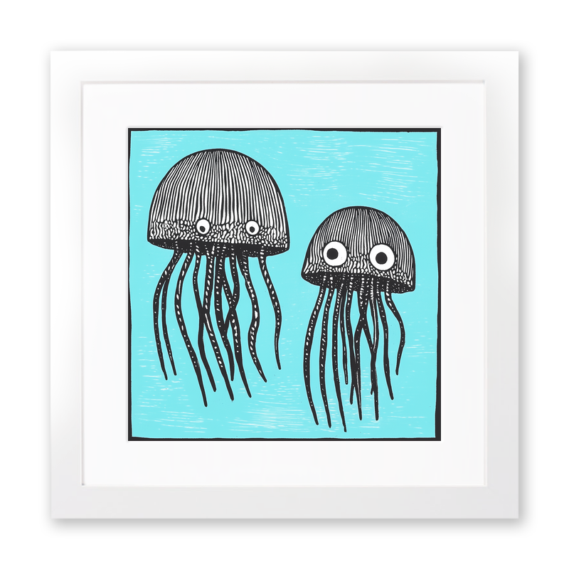 Jellyfish Linoprint-Style Art (754-1)