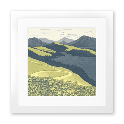 Catbells in the Lake District Linoprint-Style Art (2383-1)