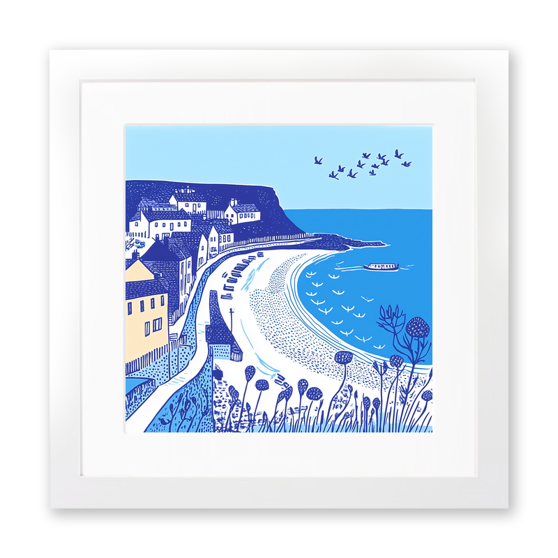 Saltburn-by-the-Sea, North Yorkshire Linoprint-Style Art (1105-1)