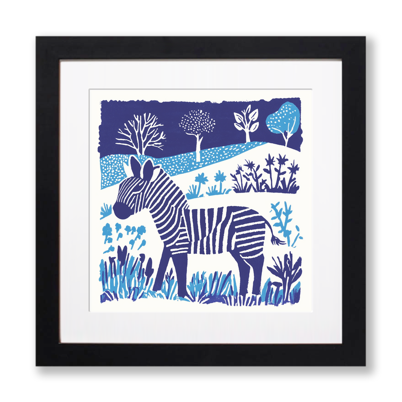 Cute Zebra Foal   Linoprint-Style Art (938-1)
