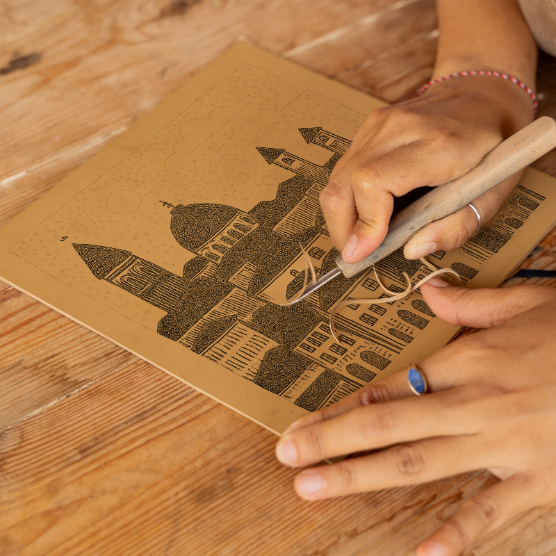 Florence skyline Linoprint-Style Art (559-1)