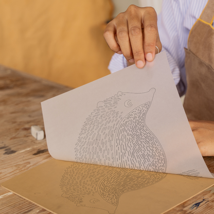 Cute Hedgehog Linoprint-Style Art (223-2)