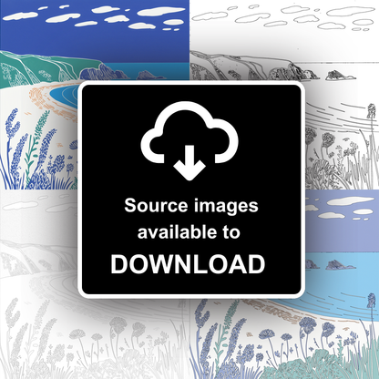 Porthcurno Beach Linoprint-Style Art (895-3)
