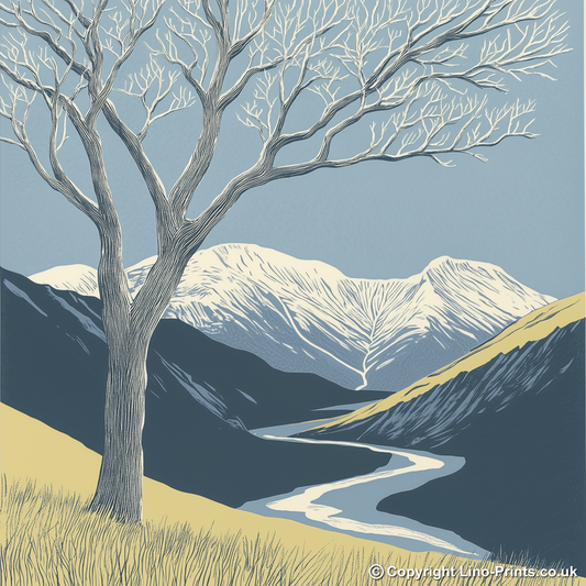 Blencathra in the Lake District Linoprint-Style Art (2363-1)