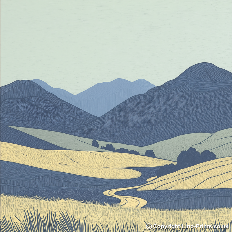 Blencathra skyline in the Lake District Linoprint-Style Art (2364-4)