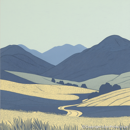 Blencathra skyline in the Lake District Linoprint-Style Art (2364-4)