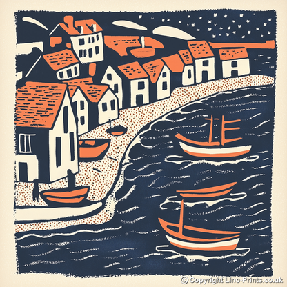 Wells-next-the-Sea, Norfolk Linoprint-Style Art (160-1)