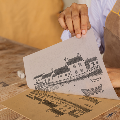 Porthleven, Cornwall Linoprint-Style Art (810-1)