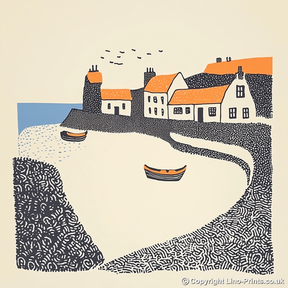Dunbar Harbour, East Lothian Linoprint-Style Art (295-1)