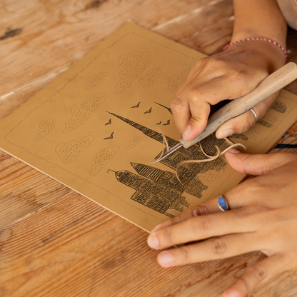 Dubai skyline Linoprint-Style Art (554-1)