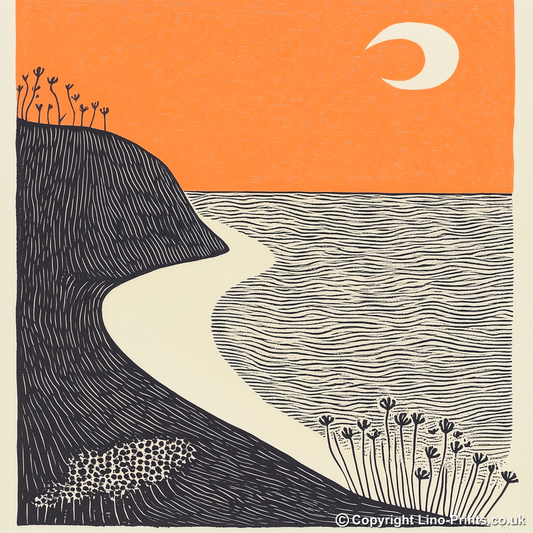 Barafundle Bay, Pembrokeshire Linoprint-Style Art (285-1)