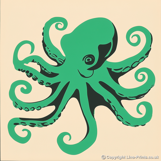 Octopus with swirling tentacles Linoprint-Style Art (532-1)