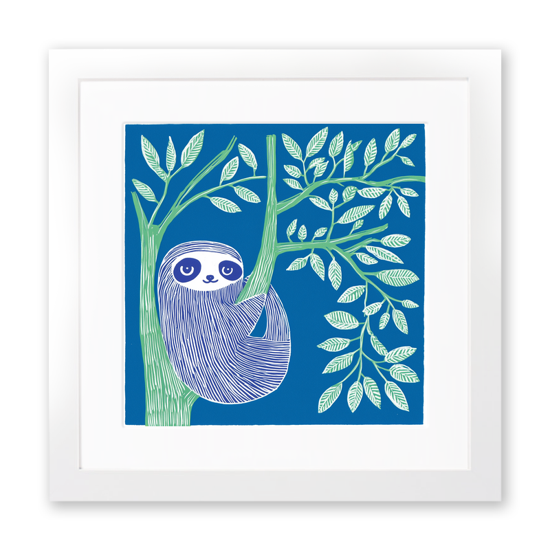Cute Sloth Linoprint-Style Art (936-1)