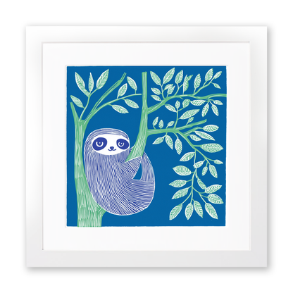 Cute Sloth Linoprint-Style Art (936-1)