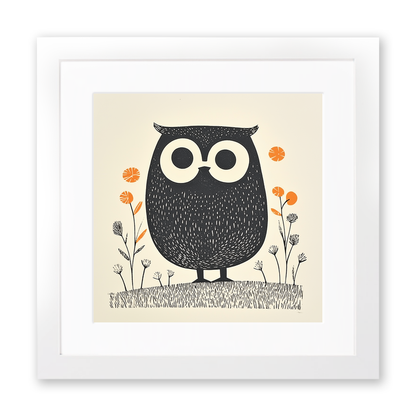 Cute Owl/Owlet Linoprint-Style Art (231-1)