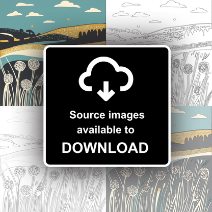 Dandelions by roadside verge Linoprint-Style Art (1879-1)