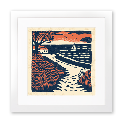 Formby Beach, Merseyside Linoprint-Style Art (135-1)