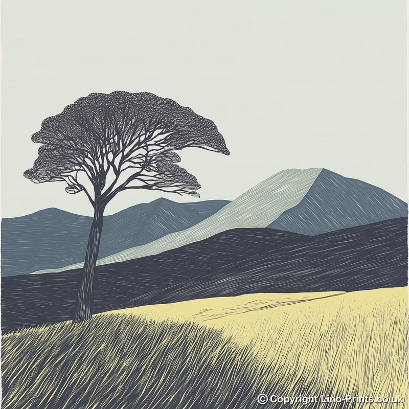 Skiddaw skyline silhouette Linoprint-Style Art (2549-2)