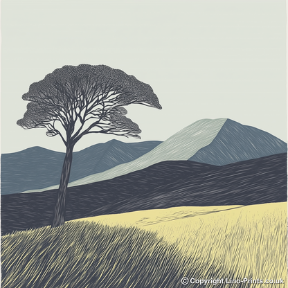 Skiddaw skyline silhouette Linoprint-Style Art (2549-2)