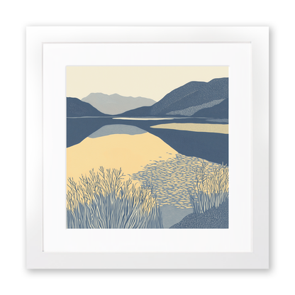 Bassenthwaite Lake reflections Linoprint-Style Art (2361-2)