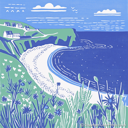 Barafundle Bay, Pembrokeshire Linoprint-Style Art (1077-1)
