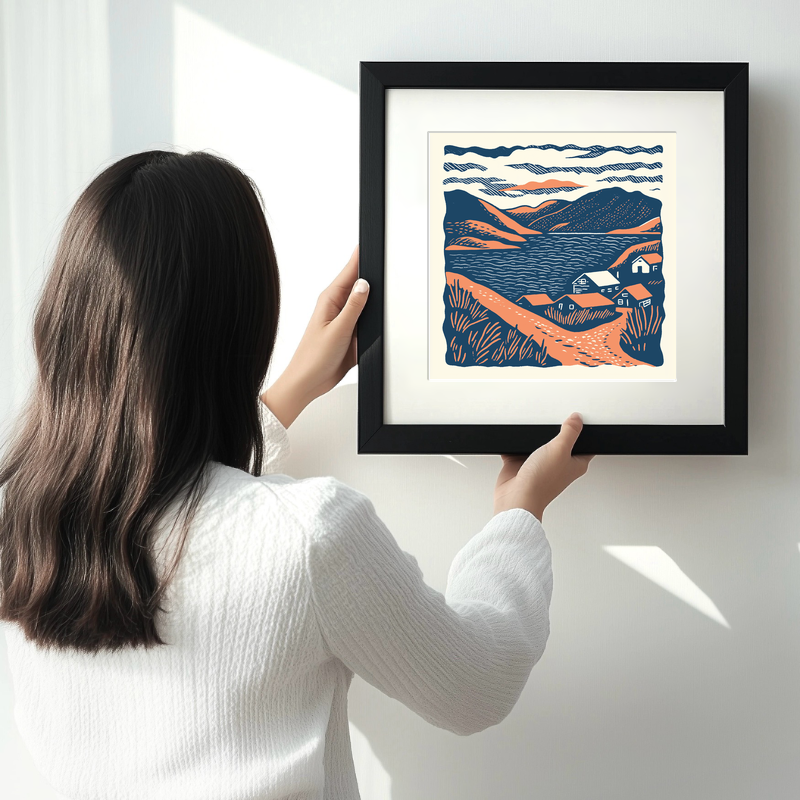Luskentyre Beach, Isle of Harris Linoprint-Style Art (139-2)
