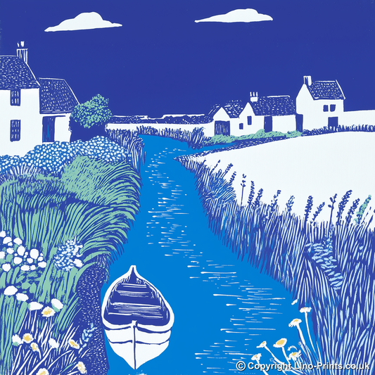 Burnham Overy Staithe creek Linoprint-Style Art (1766-1)