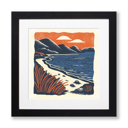 Camusdarach Beach, Arisaig Linoprint-Style Art (128-2)